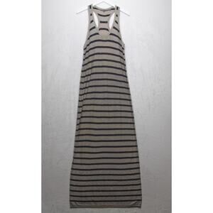 VINCE Sweater Knit Racerback Maxi Dress Striped Cotton Black Taupe Sz M
